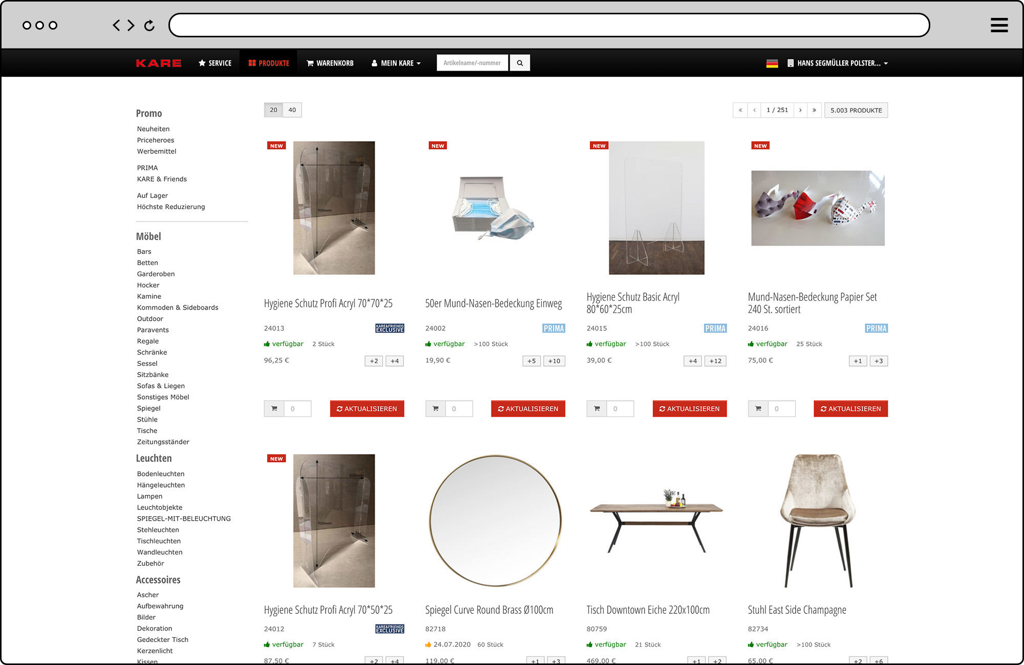 Referenzbild für KARE Design B2B-Shop